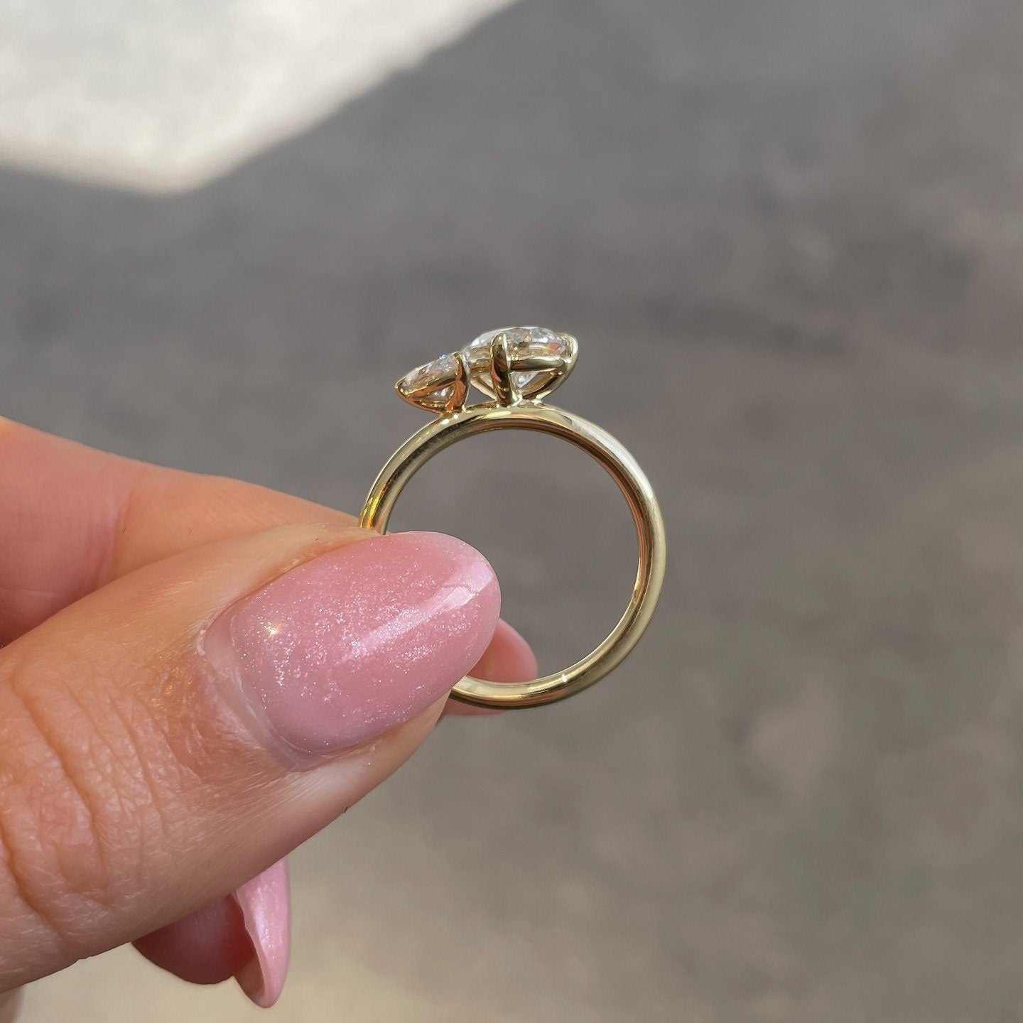 Toi et Moi Big and small Pear Moissanite two stone Engagement ring, Double stone ring, Mother and children ring, forever together