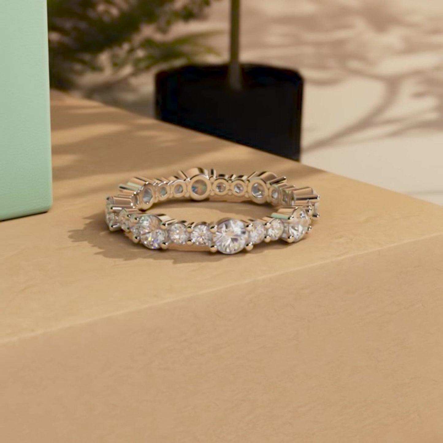 Round Cut Moissanite Wedding Band, stackable Bridal ring available in 18k\14k\10k and White\Yellow\Rose Gold, Silver, Platinum