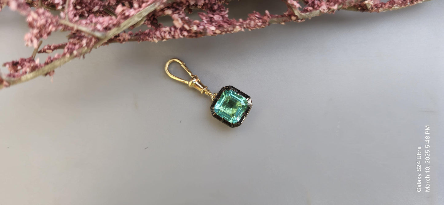 Asscher Cut Lab grown Pariba Tourmaline Pendant,Collet set Georgian cut down set Pendant, Wedding Pendant, Anniversary Gift