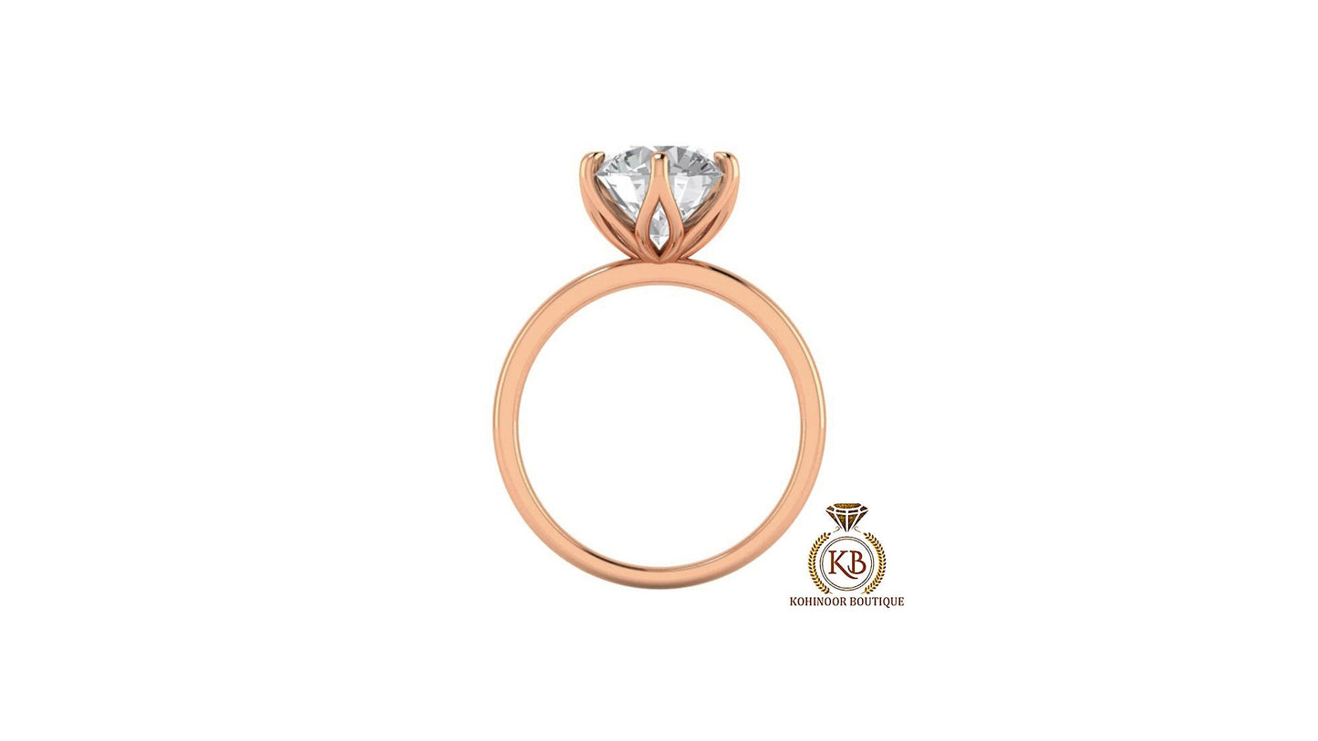 Tulip Lotus Prong flower basket Solitaire Moissanite Engagement Ring, ring for her, propsal ring, promise ring.