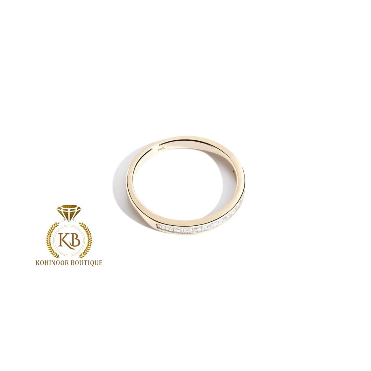 Half\Full Eternity Channel Set Princess cut Moissanite wedding band stacking minimalist ring in 18k\14k\10k White\Yellow\Rose Gold