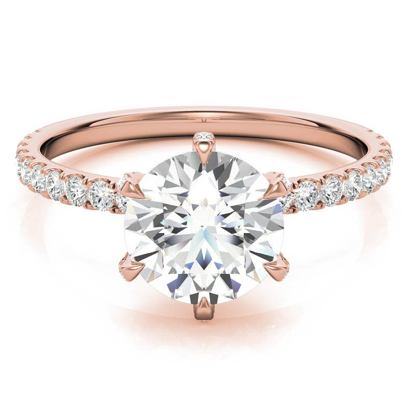 Pave basket Round  with U prong Pave Band Moissanite Solitaire Engagement Ring, Promise Proposal ring, Ring for her, Gift for her.