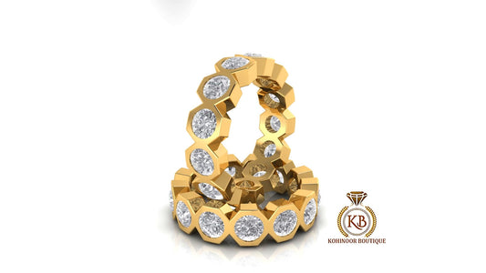 Half\Full Eternity, Hexagonal set Round Moissanite bold statement Ring, Wedding Band in 18k\14k\10k and White\Yellow\Rose Gold