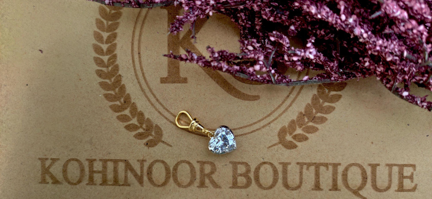 3 Ct Heart Cut Moissanite Collet set Georgian cut down set 2 toned Swivel Clasp Pendant, without chain