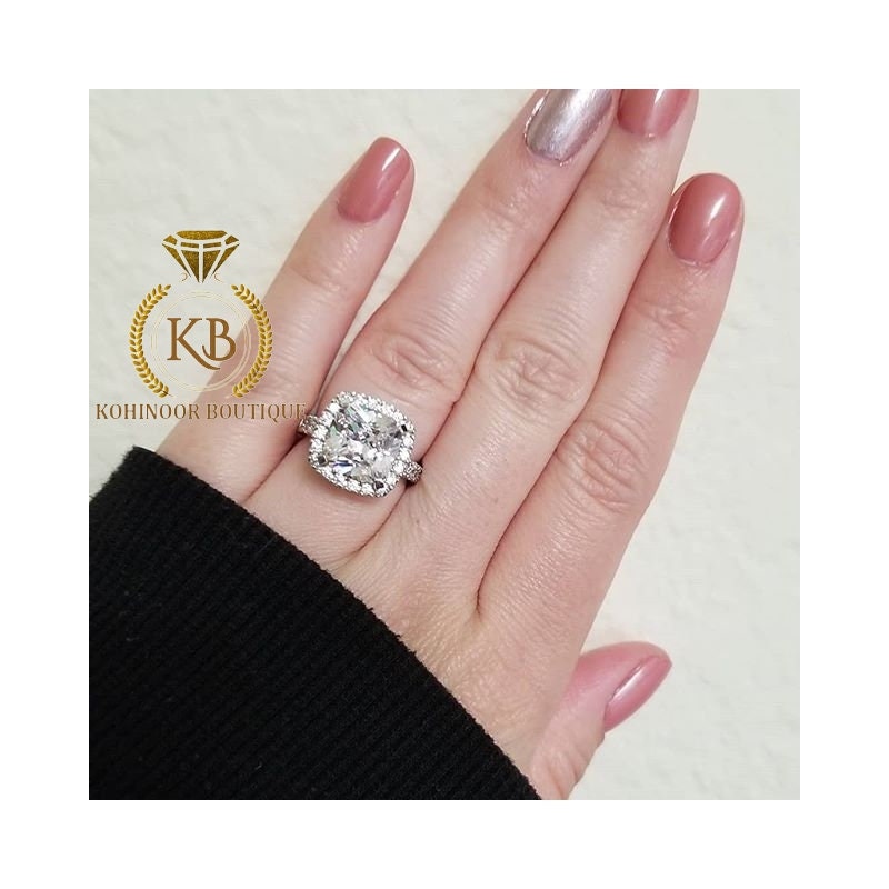Cushion Cut Halo pave Moissanite diamond solitaire Engagement\Bridal\propose\anniversary Ring in 18k\14k White\Yellow\Rose Gold