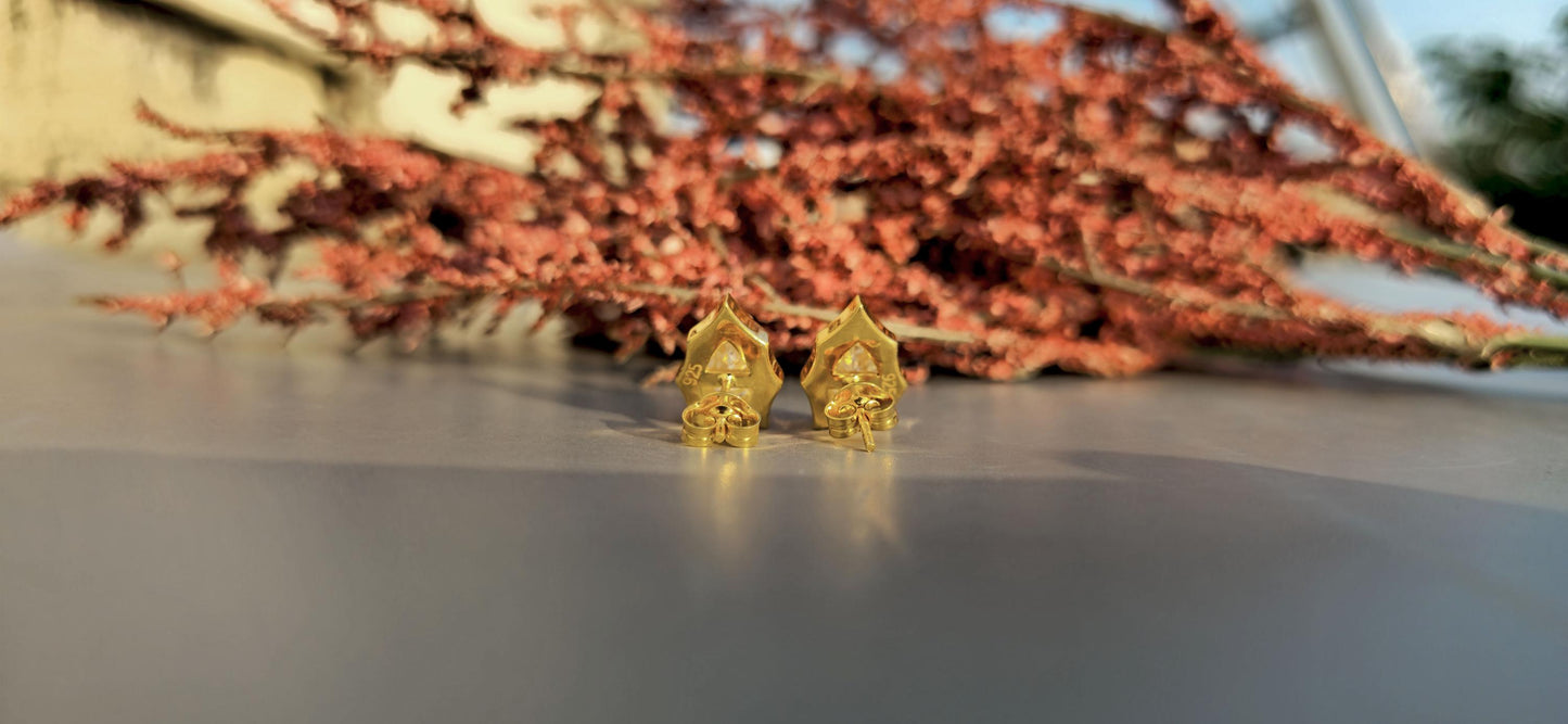 Step cut Pear Cut Moissanite in Georgian cut down setting, Solitaire Stud Earrings, Wedding Earrings, Push Back Earrings, Anniversary Studs