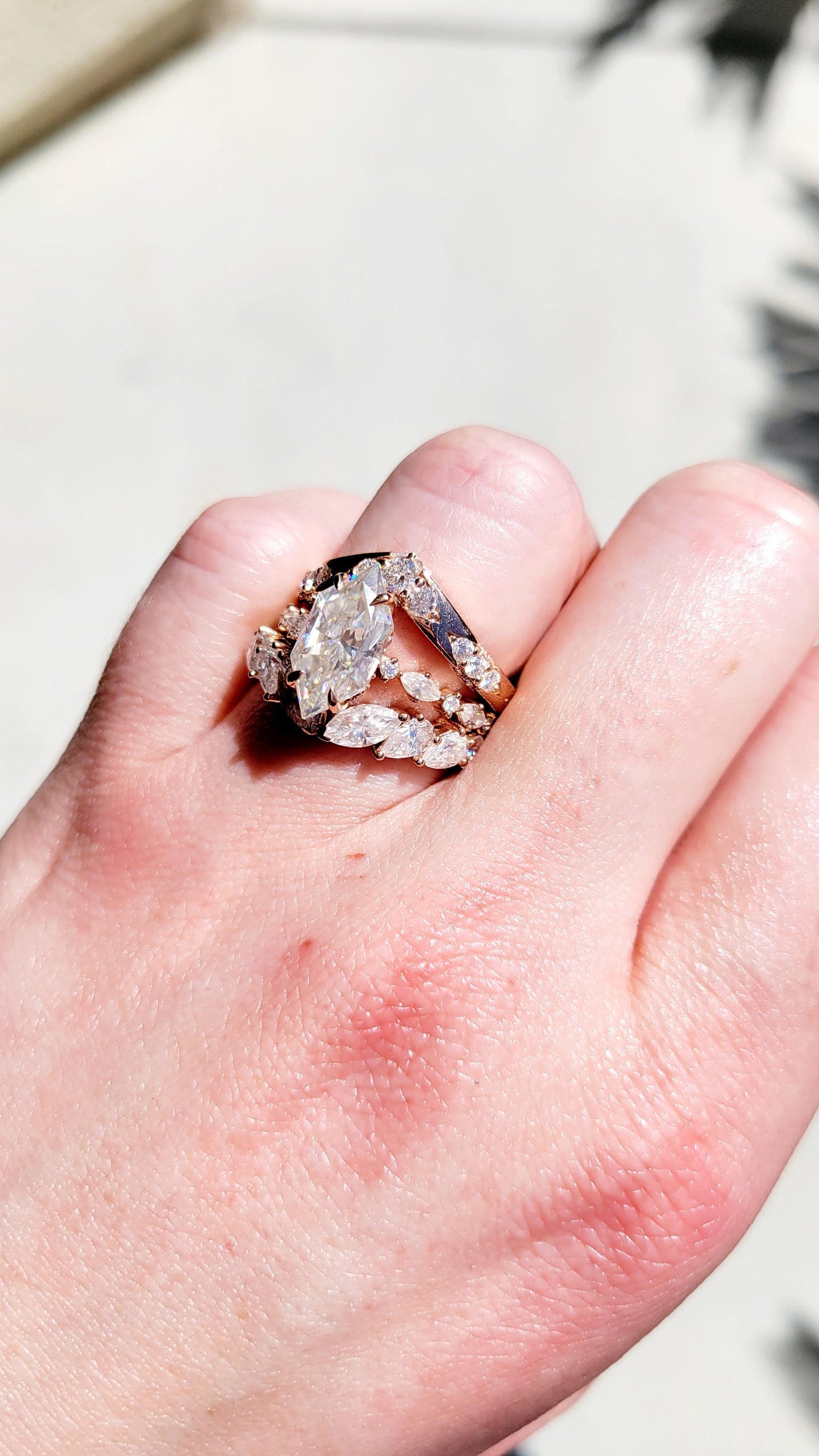 East West Marquise Pear Moissanite wedding band, Bridal stackable, Anniversary gift for wife