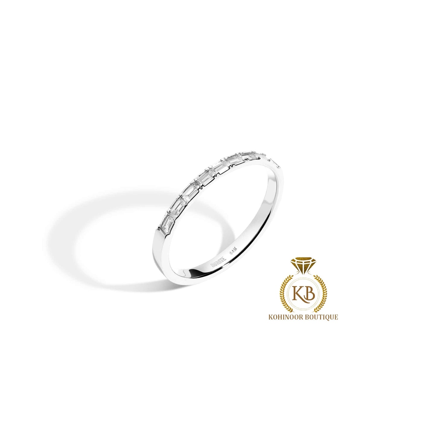 Baguette Moissanite half Eternity ban, East West  Band,dainty wedding band,minimalist ring in 18k\14k\10k White\Yellow\Rose Gold