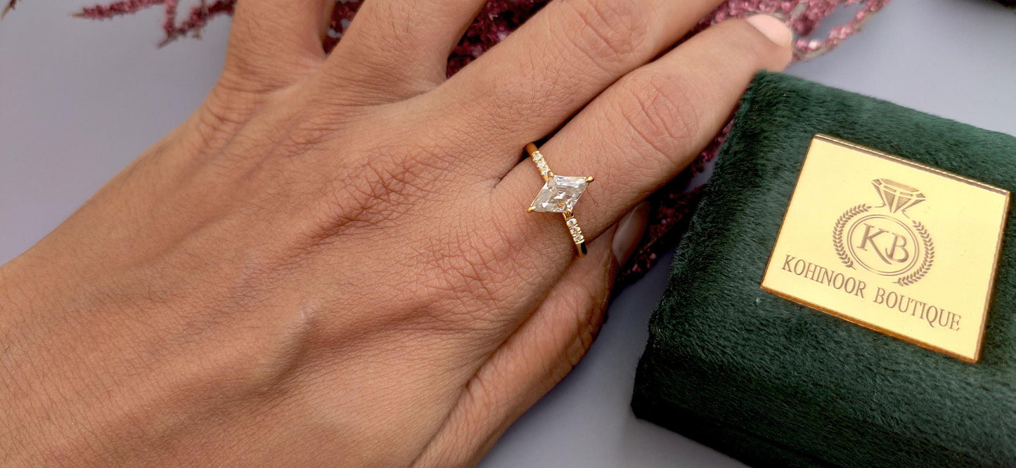 Step Cut Lozenge Cut moissanite Solitaire Engagement Ring with side pave, Gift for her, Rings for women, Promise ring, Proposal Ring