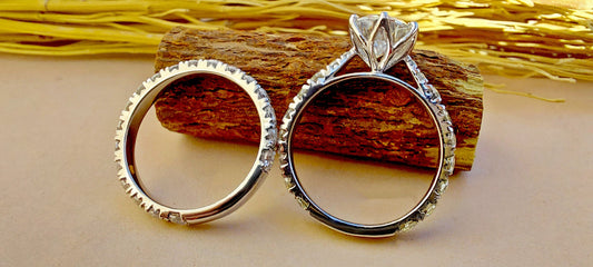 Tulip Lotus Prong French Pave Band Round Moissanite Bridal Set, flower basket , Petal Prongs, Promise\proposal Ring.