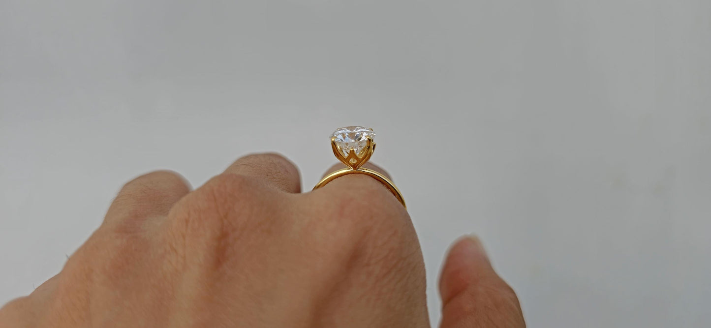 Tulip Lotus Prong Round moissanite Solitaire Engagement Ring, ring for her, gift for her, proposal ring, gift for wife