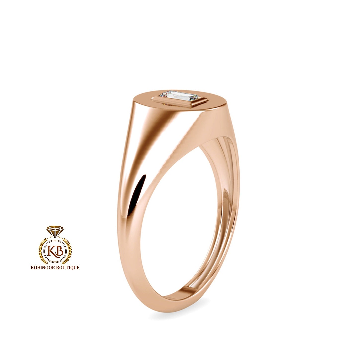 Baguette Cut Moissanite Signet ring, Gypsy Set engagement proposal ring ,Men\Women\Unisex\Gender Neutral ring, wedding band
