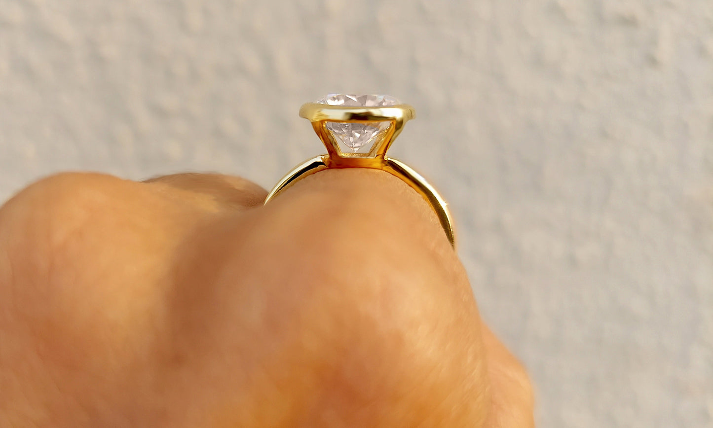 Round Cut Bezel Moissanite Solitaire Engagement Ring , Proposal Ring, Ring for her, Gift for her