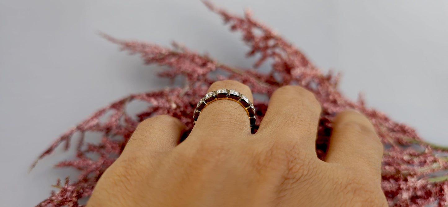 Asscher Cut Lab grown diamond Wedding band in blackened gold, Full\Half Eternity Ring, Stackable Ring, Georgian antique eternity ring
