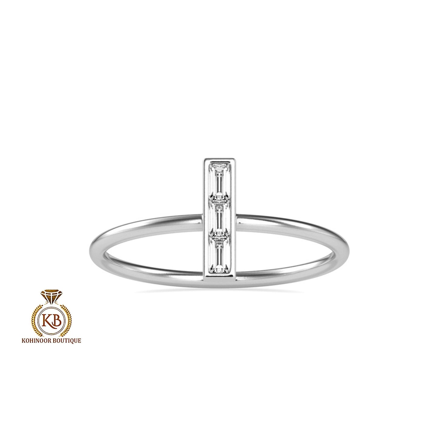 Baguette Moissanite 3 stone engagement, Chic statement ring, minimalist daily wear right hand ring, boho stackable ring