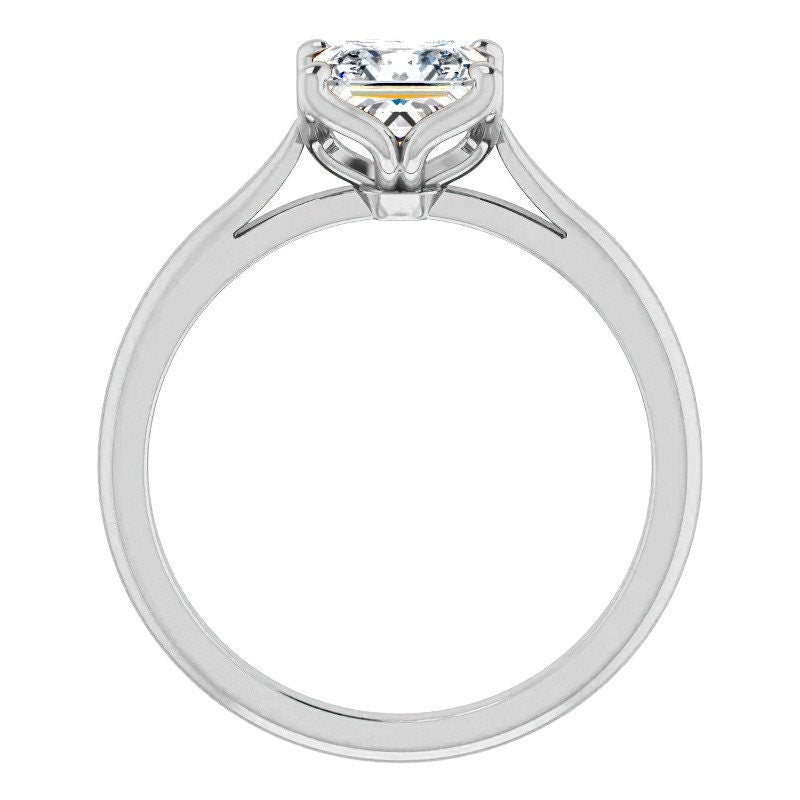 Tulip Lotus Prong Princess cut SGL certified Lab grown Solitaire Engagement Ring, flower basket  Promise\proposal Ring.