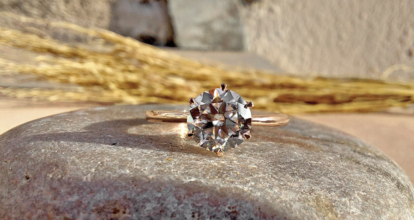 Tulip Lotus Prong Round Moissanite Solitaire Engagement Ring,flower basket  Promise\proposal Ring.
