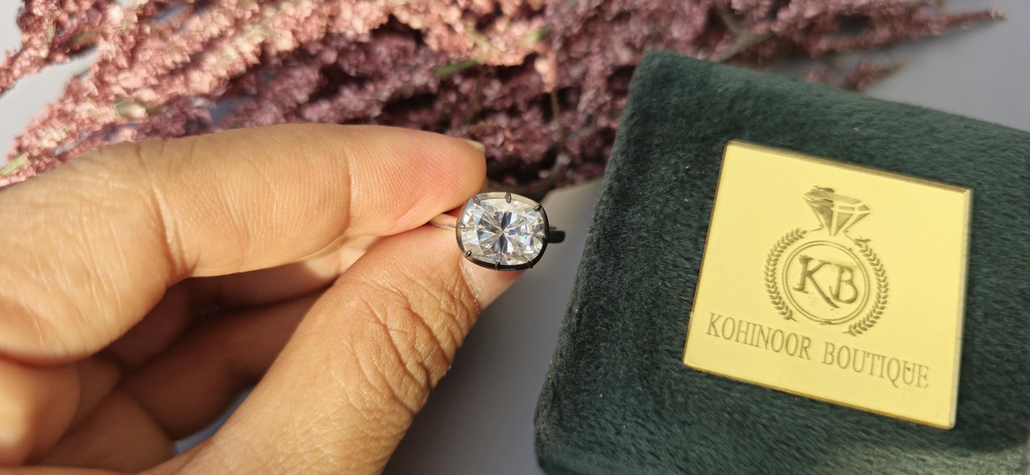 East West set Elongated Cushion Cut Moissanite Georgian cut down button back solitaire engagement ring, ring for her, ring for women