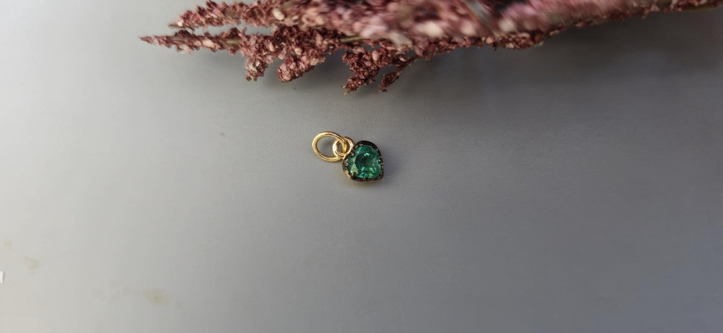 Heart Shaped Emerald button back Georgian cut down Pendant, Emerald pendant, statement pendant, blackened gold pendant.