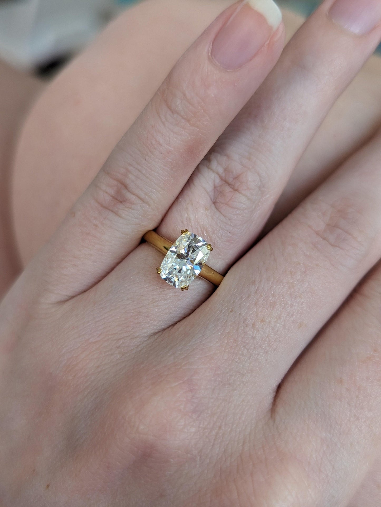 Elongated Cushion Cut Moissanite Cathedral Set Engagement Ring, Ring for women, available in 10k\14k\18k