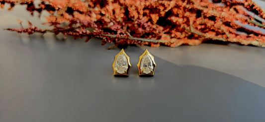 Step cut Pear Cut Moissanite in Georgian cut down setting, Solitaire Stud Earrings, Wedding Earrings, Push Back Earrings, Anniversary Studs