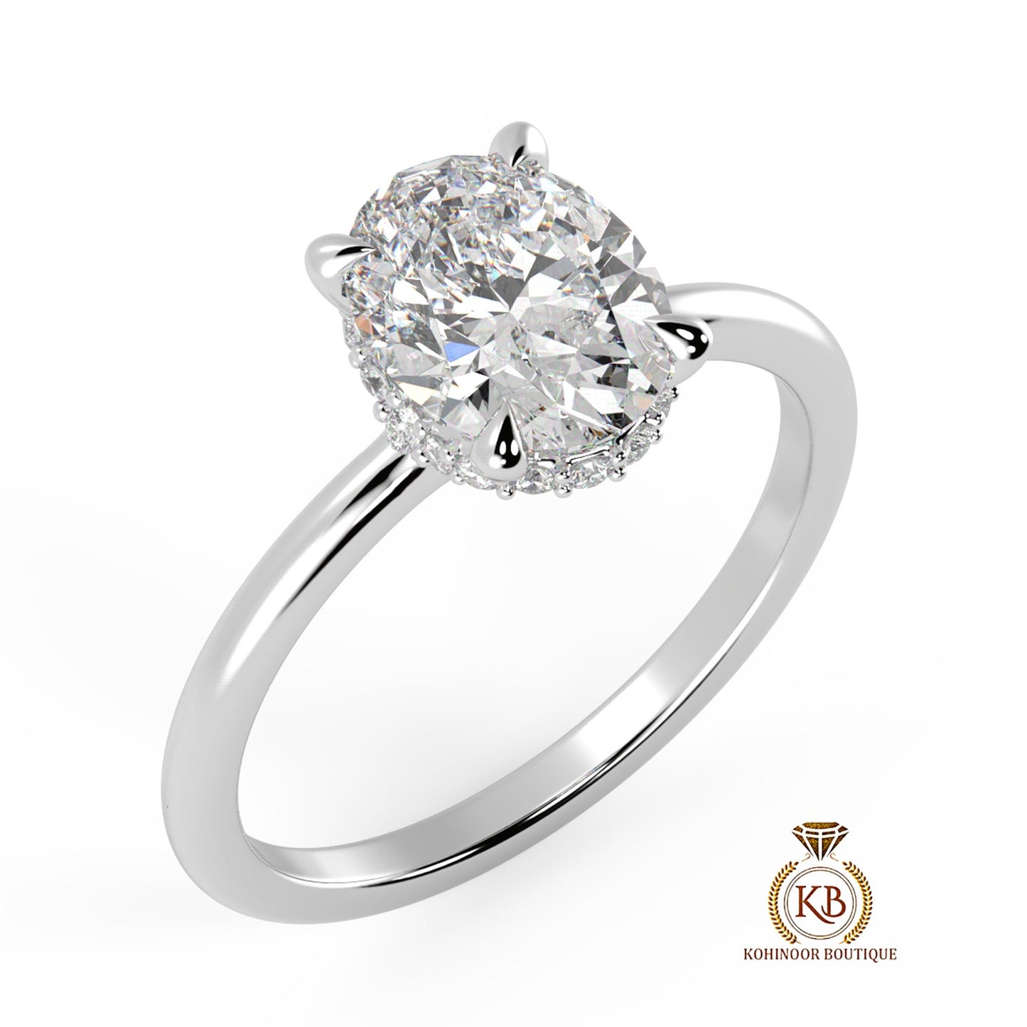 Oval Moissanite Hidden Plunge Halo Engagement Ring in White\Yellow\Rose Gold, ring for her, ring for women