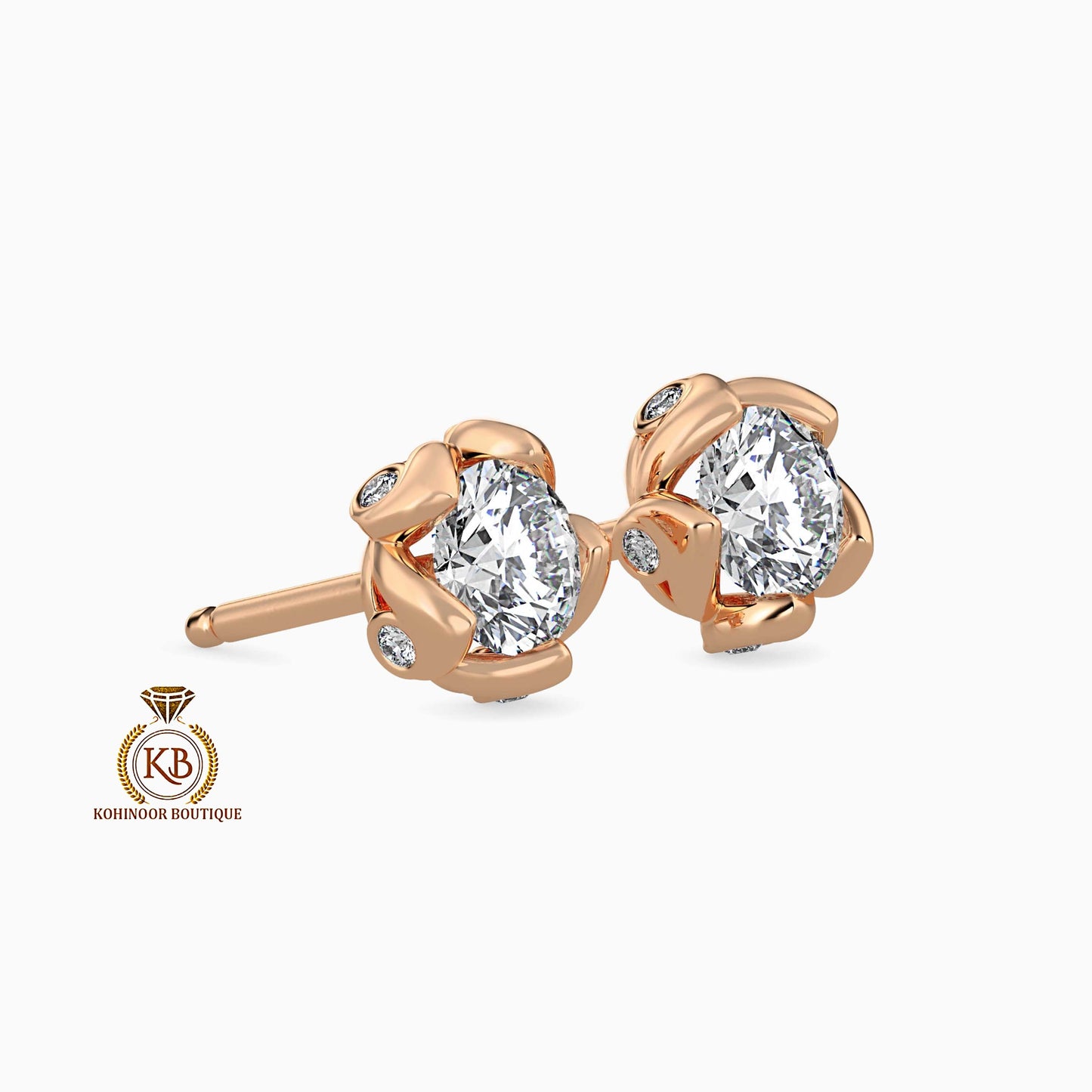 Victorian Round Cut Moissanite floral Stud Earrings, Push Back Earrings, Anniversary Gift for wife , birthday gift for girls, sister