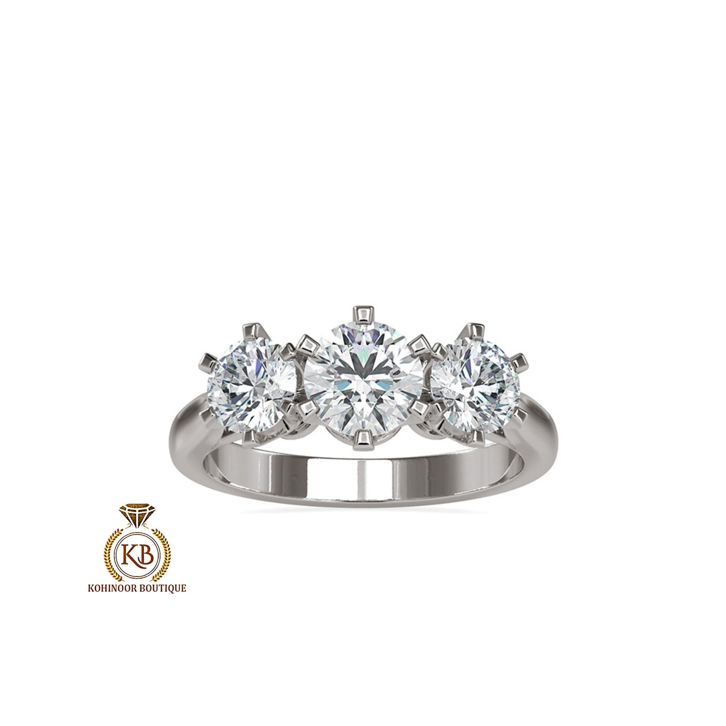 Round Cut Moissanite 3 stone Engagement Ring, Round cut trilogy, Three stone engagement ring, High profile set ring, Ring for her