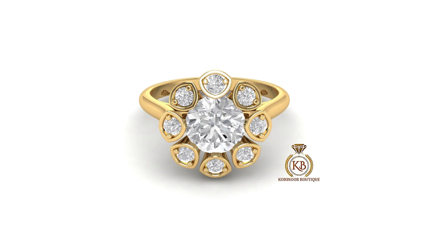 Cluster Art Deco Moissanite Floral Vintage Edwardian Engagement ring, statement ring, right hand ring, cocktail ring, ring for women