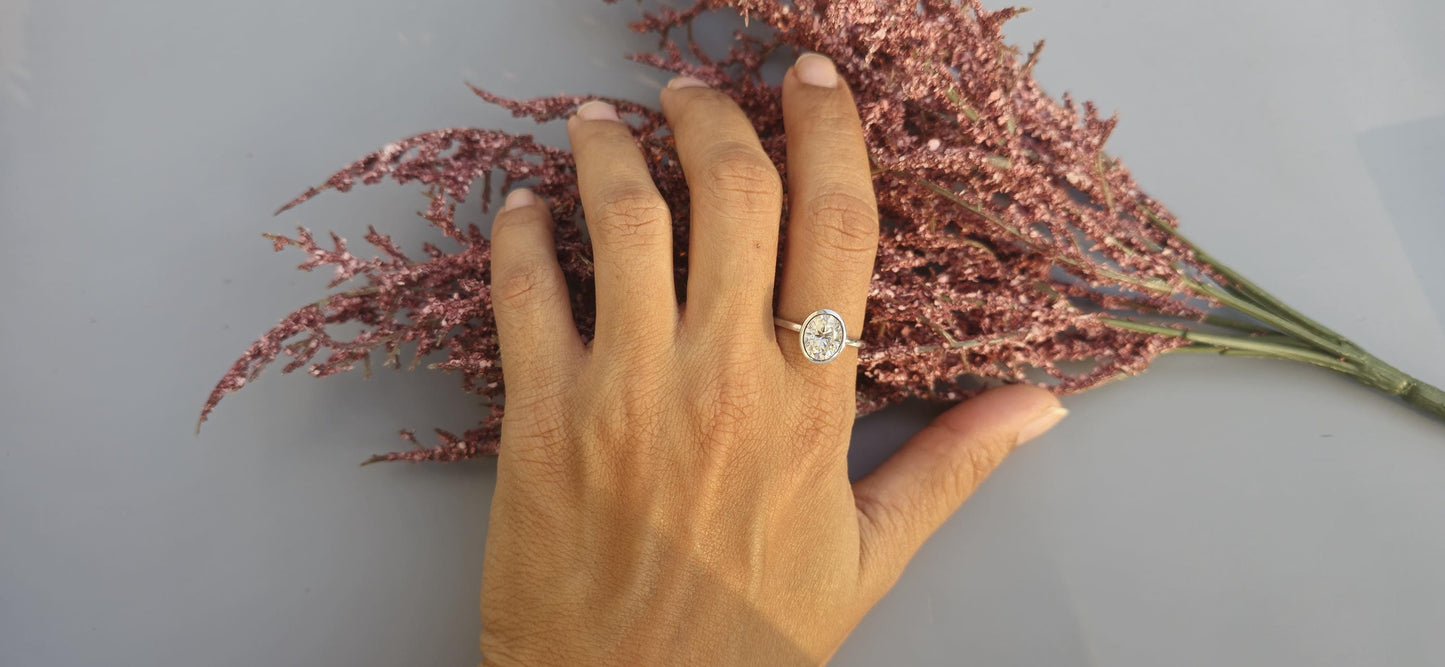 Tulip Lotus Basket Oval Bezel Moissanite Solitaire Engagement Ring, flower basket  Promise\proposal Ring.