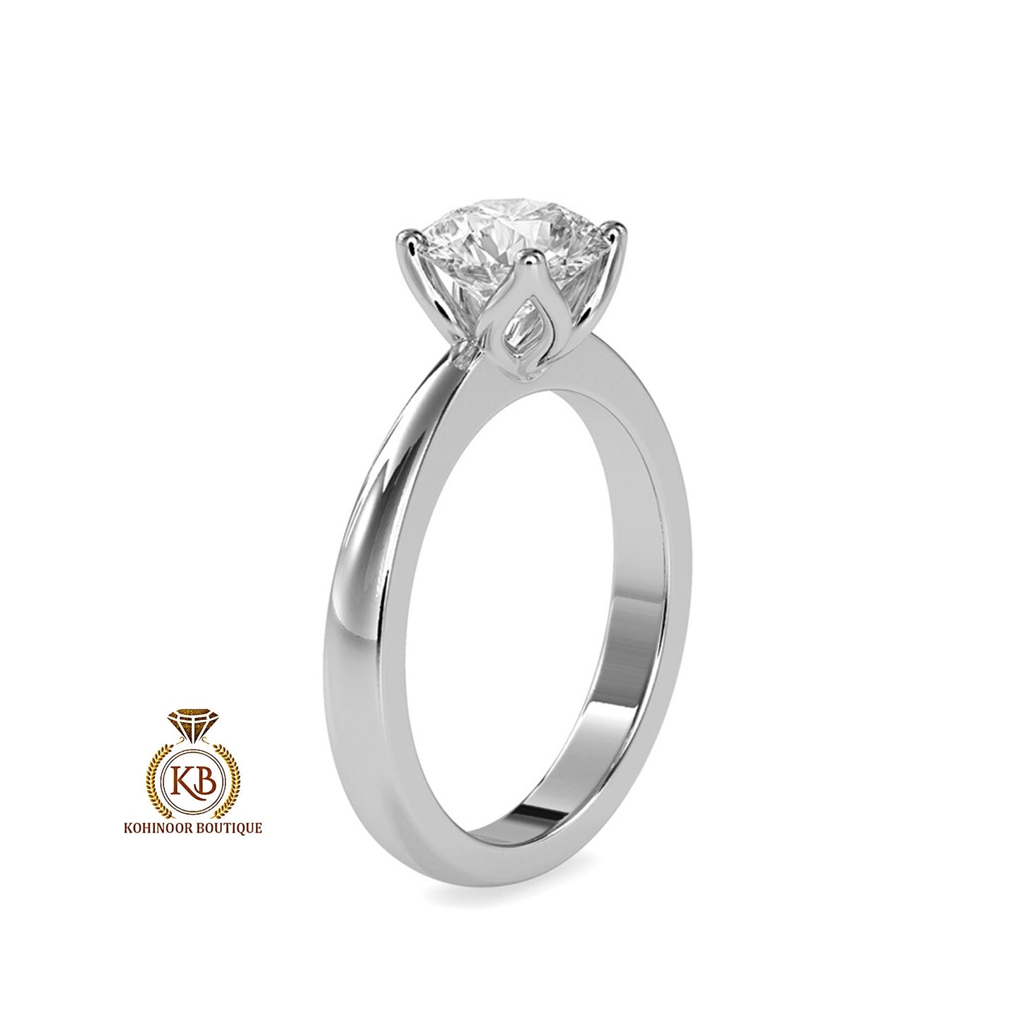 Tulip Flower Basket Round Moissanite Solitaire Engagement ring with pinched band, Ring for her, Ring for proposal, Gift for wife, mother