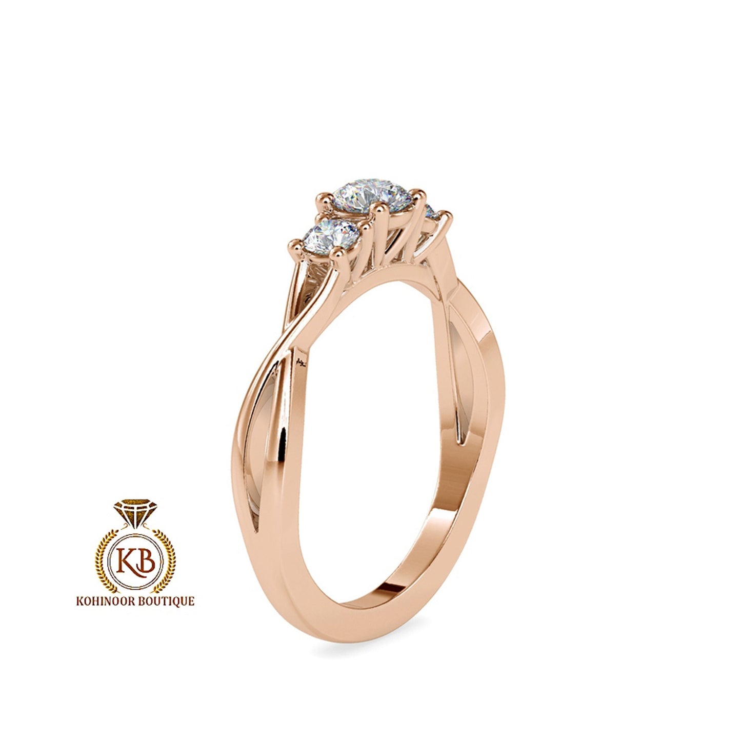 3 stone Vintage twisted band, Moissanite Engagement\Wedding\Mother Ring in 18k\14k\10k Gold