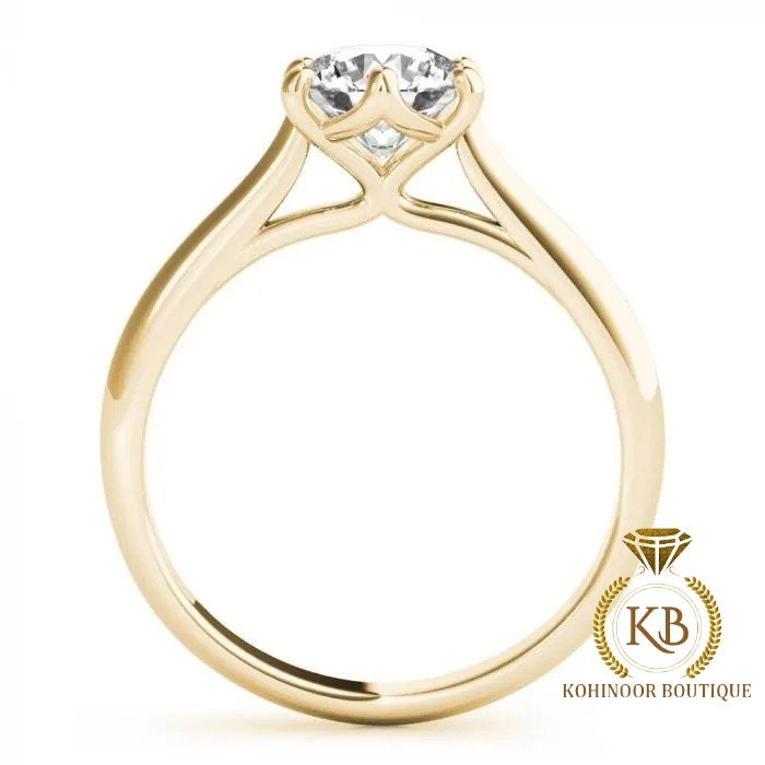 Round Cut Moissanite Cathedral Trellis set Solitaire Engagement ring, Classic solitaire ring, ring for her, ring for women, gift for her.