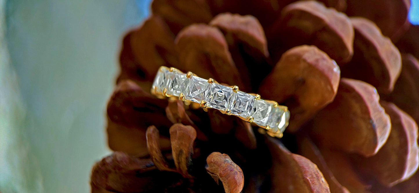 Vintage France\ French cut Moissanite Eternity Ring, wedding band, stackable ring, Princess cut Half\Full eternity band, Anniversary gift