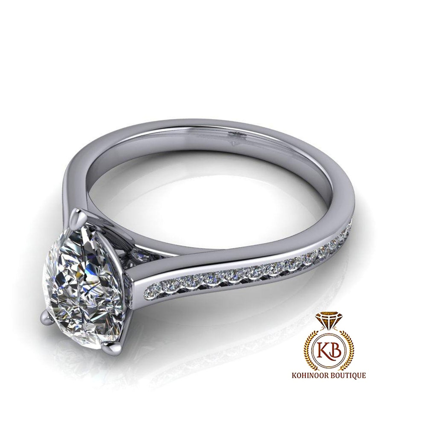 Pear cut moissanite Cathedral Trellis set with side pave Engagement Ring, ring for women, ring for her, gift for her