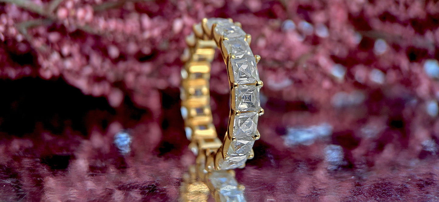 Vintage France\ French cut Moissanite Eternity Ring, wedding band, stackable ring, Princess cut Half\Full eternity band, Anniversary gift