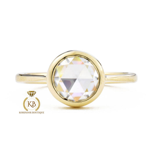 Bezel set Round Rose Cut Moissanite Engagement ring, low profile set engagement ring, Vintage ring for her