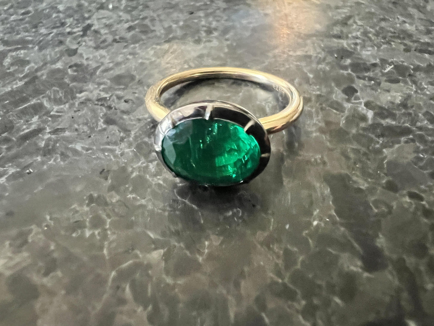Lab Grown Hydro thermal Oval Emerald Button Back Georgian Cut Down Set Solitaire Engagement ring, Ring for her, Ring for Women