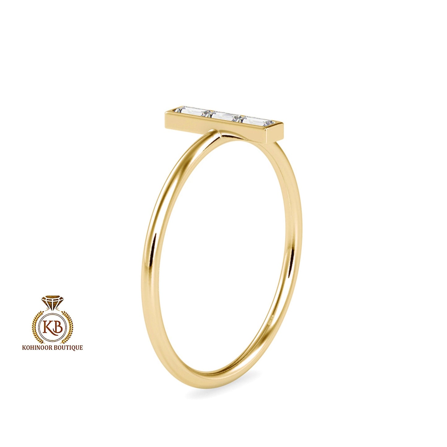 Baguette Moissanite 3 stone engagement, Chic statement ring, minimalist daily wear right hand ring, boho stackable ring