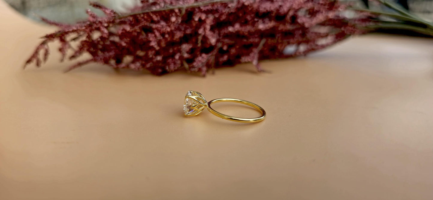 Tulip Lotus Prong Round lab grown diamond Solitaire Engagement Ring, ring for her, gift for her, proposal ring, gift for wife