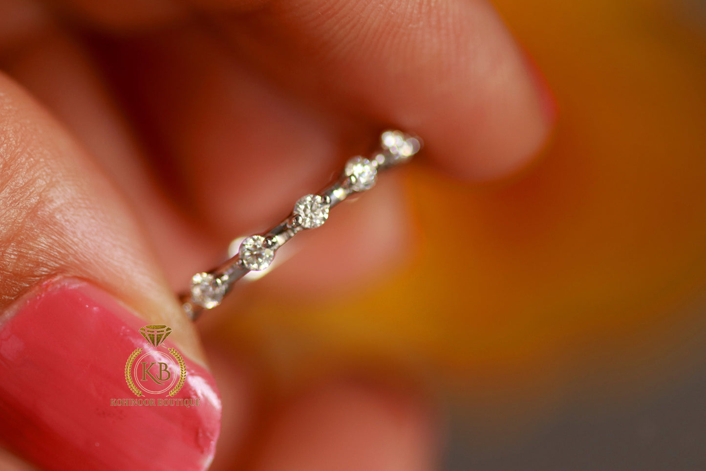 Floating Moissanite wedding band, Half\Full eternity Distance wedding ring, stackable minimalist dainty ring, ring enhancer