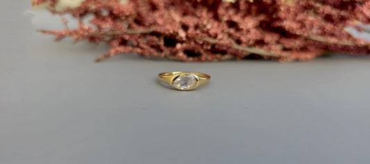 Rose Cut Pear Moissanite Signet ring, Gypsy Flush Set engagement proposal ring, Ring for her, Right hand ring, Ring for women, wedding band