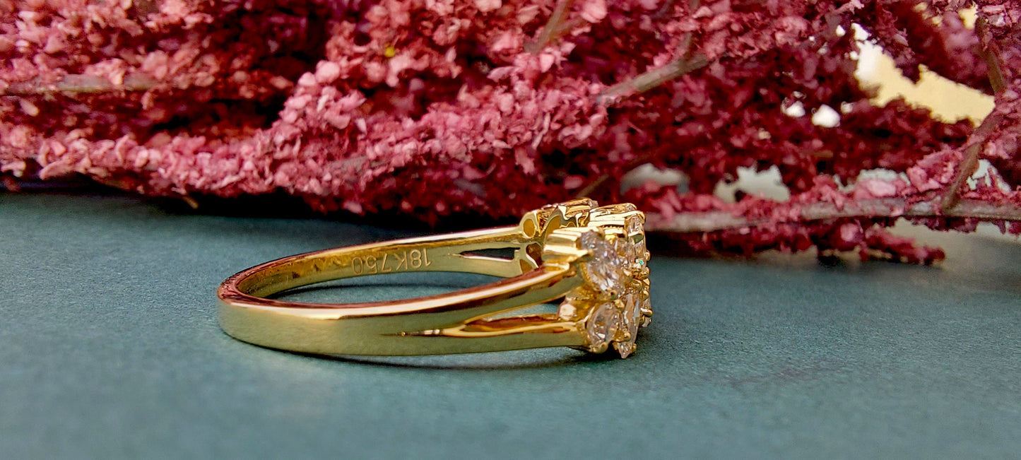 Marquise and Round Moissanite half\full eternity wedding band, Bridal stackable, minimalist , Low profile, flush set band, Ring for women