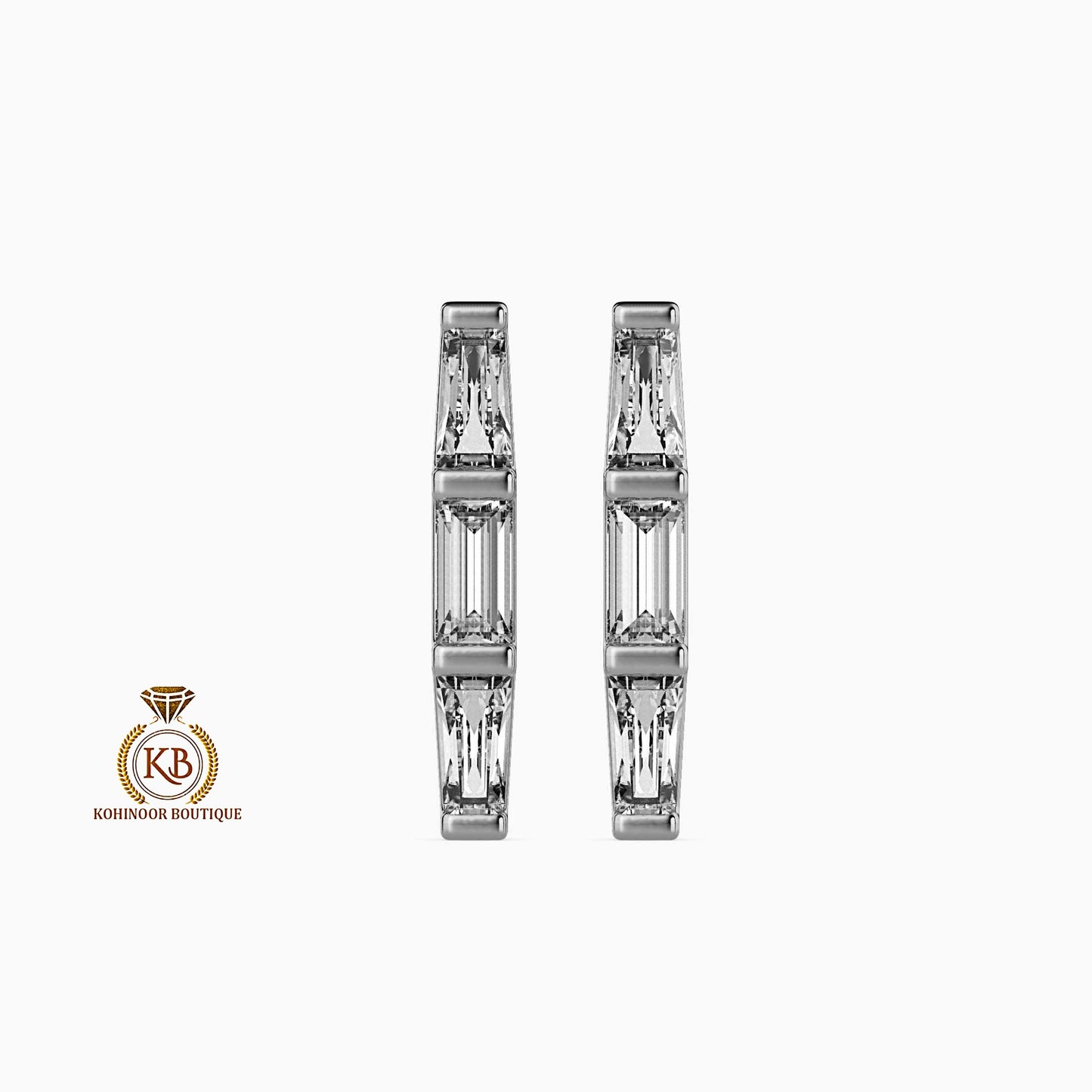 Baguette Moissanite 3 stone, Huggie, dangle, short drop earrings, earring for women girls, gift for wife, daughter, sister, mom