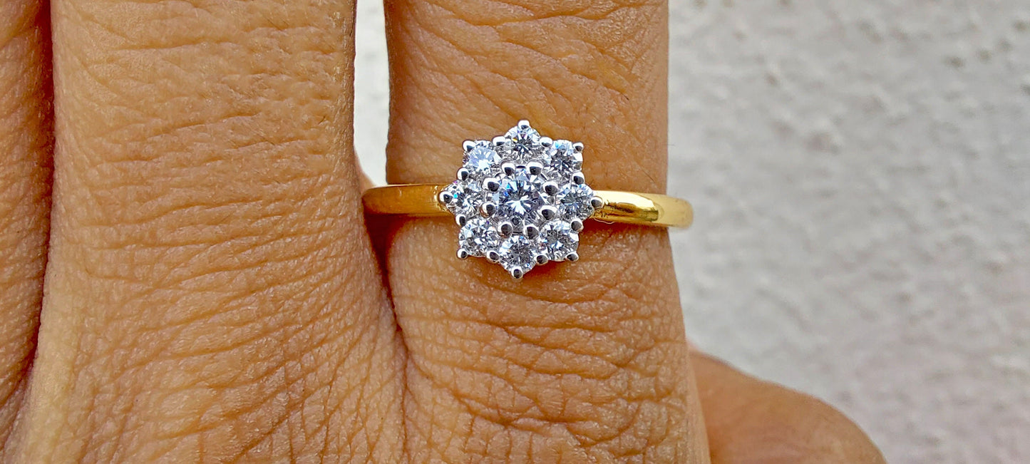 Cluster Art Deco Moissanite Floral Flush Set Engagement ring, statement ring, Right hand ring, cocktail ring, ring for women