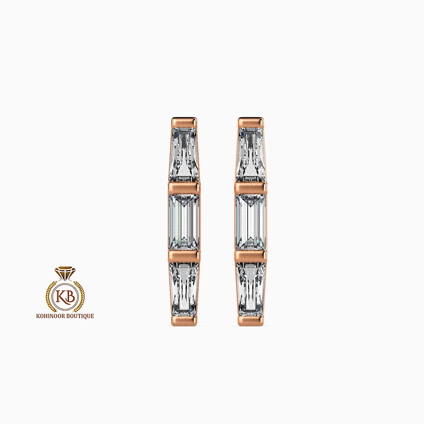 Baguette Moissanite 3 stone, Huggie, dangle, short drop earrings, earring for women girls, gift for wife, daughter, sister, mom