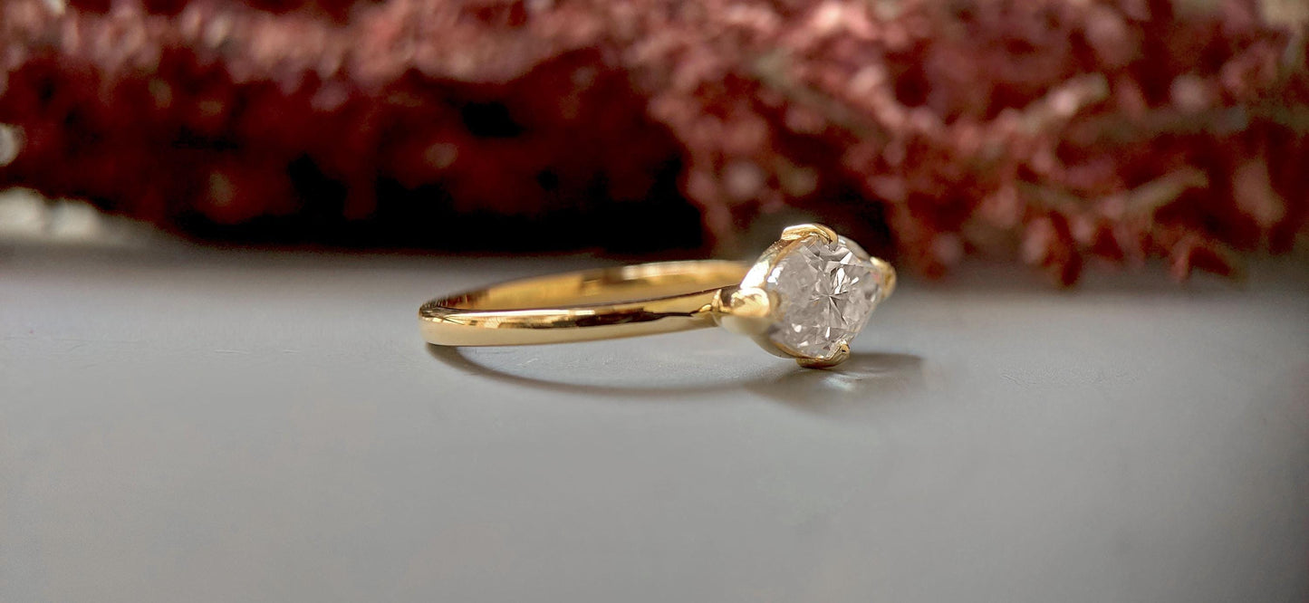 East-West Marquise Moissanite Compass set Solitaire Engagement Ring, Anniversary gift for wife in 10k,14k,18k Gold, Platinum and Silver