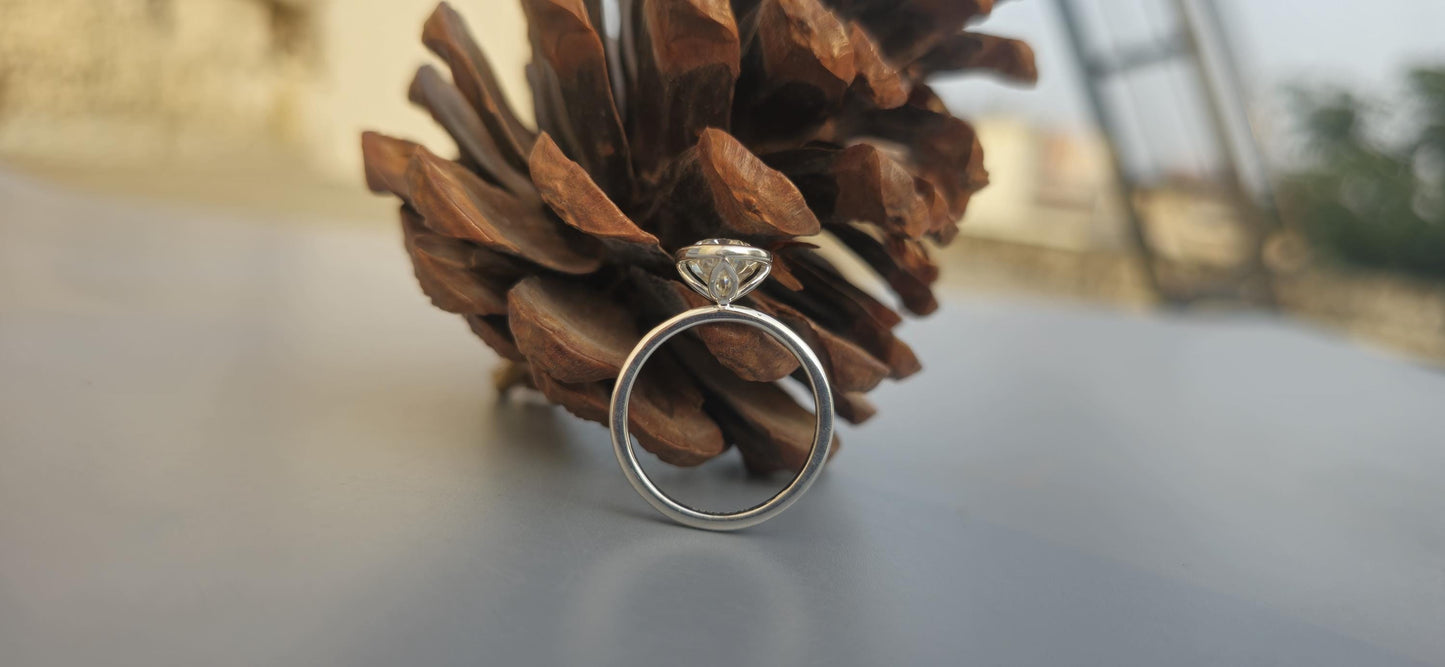 Tulip Lotus Basket Oval Bezel Moissanite Solitaire Engagement Ring, flower basket  Promise\proposal Ring.
