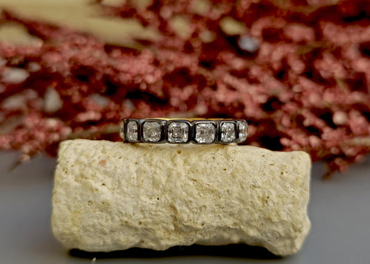 Asscher Cut Lab grown diamond Wedding band in blackened gold, Full\Half Eternity Ring, Stackable Ring, Georgian antique eternity ring