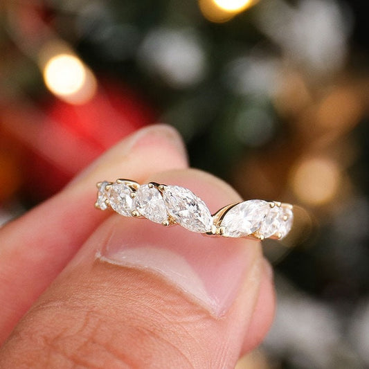 East West Marquise Pear Moissanite wedding band, Bridal stackable, Anniversary gift for wife